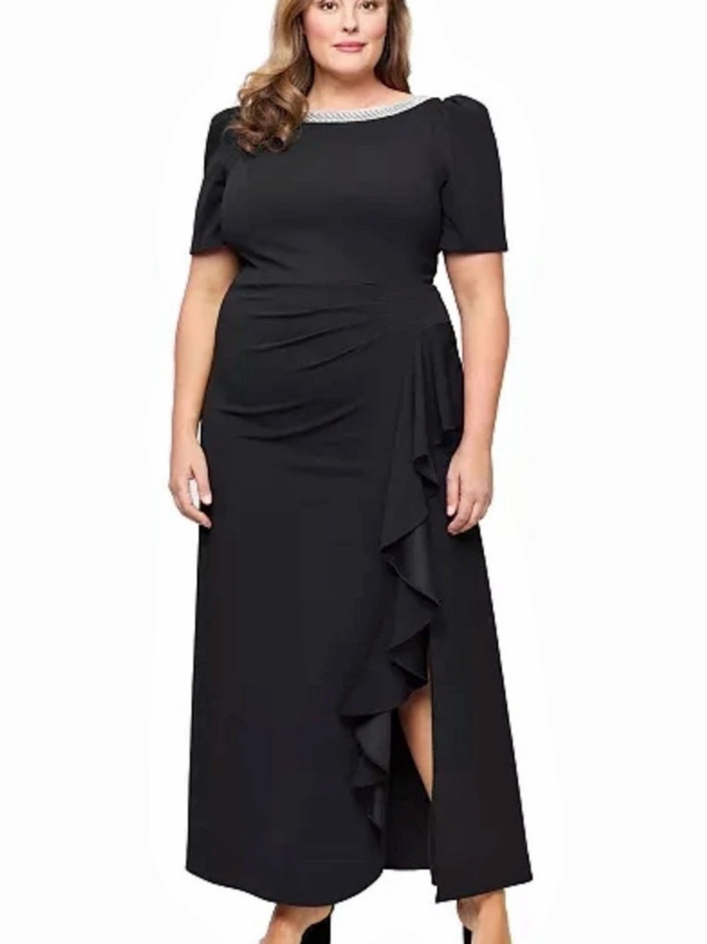 Alex Evenings Embellished Neck Ruffle Gown in Black NWT